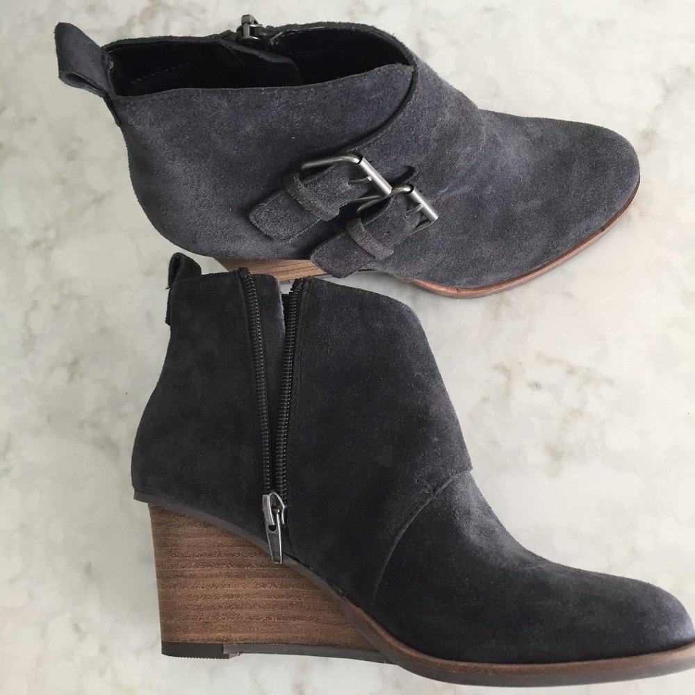 suede wedge heeled booties